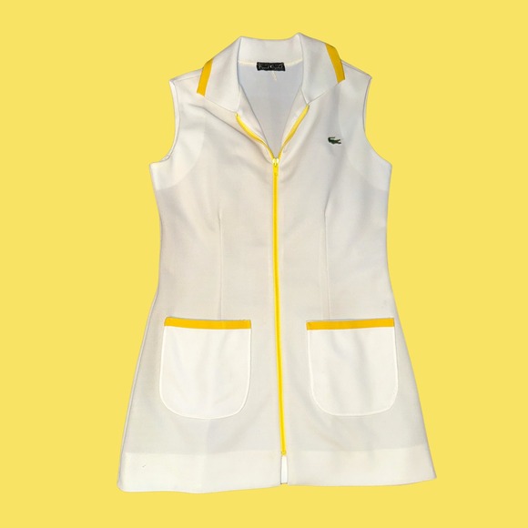 David Crystal Lacoste Dresses & Skirts - Vintage David Crystal Lacoste Tennis Dress White Yellow Zip Front Mod Womens L